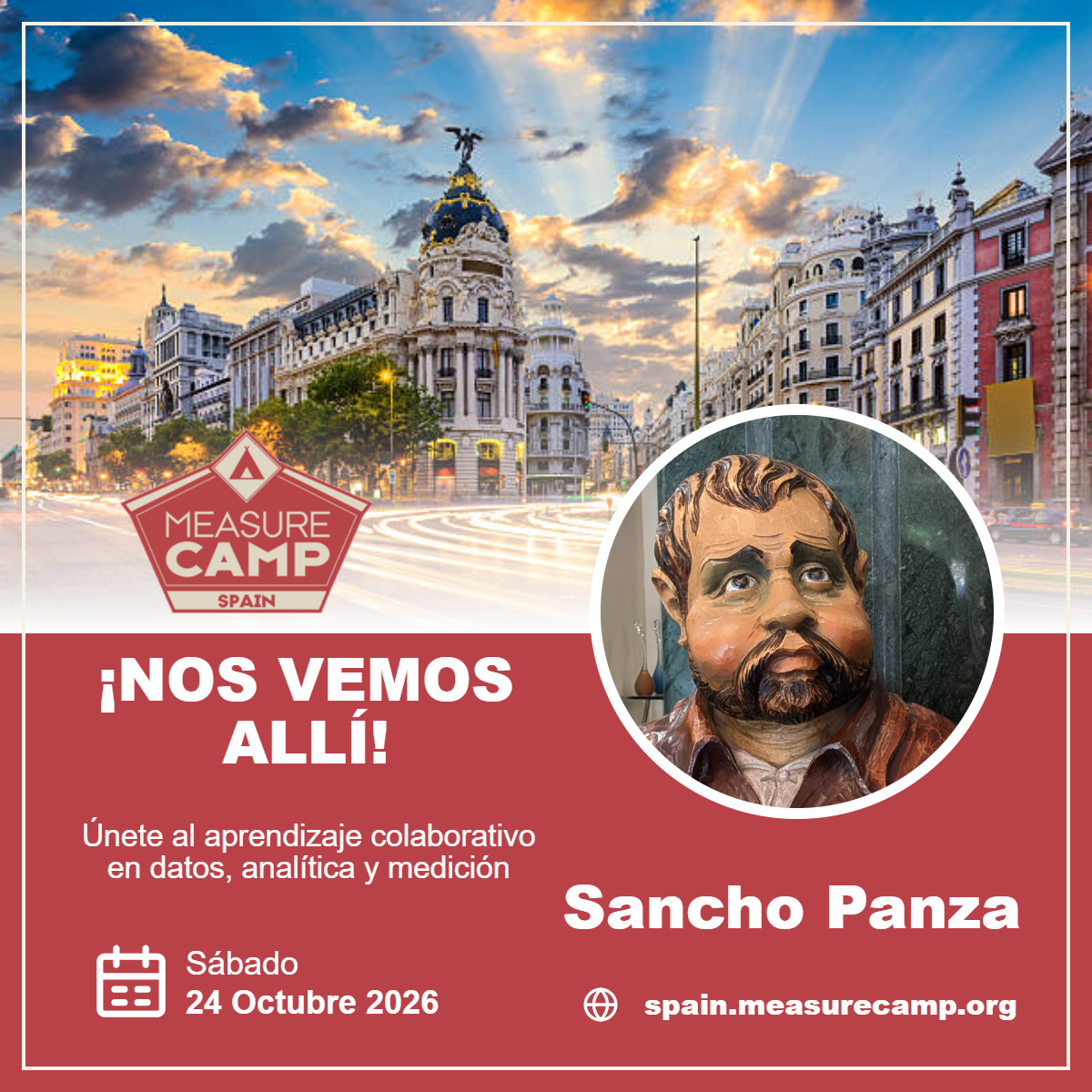 Ejemplo de tarjeta de asistente de MeasureCamp Spain Madrid 2026