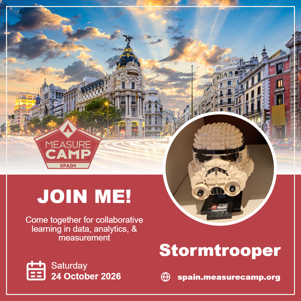 Example MeasureCamp Spain Madrid 2026 attendee card